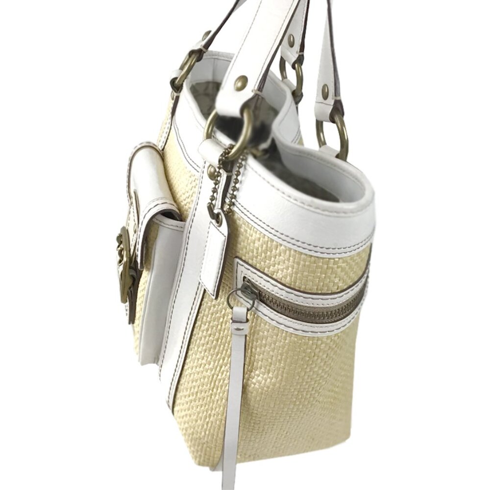 Coach Legacy Vintage White & Straw Satchel Tote Handbag - Picture 4 of 14